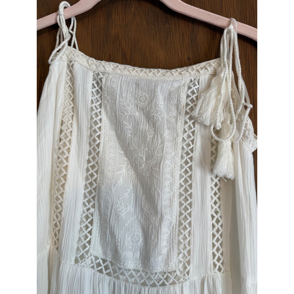 Lulus White Embroidered Crochet Maxi Dress Boho Tassel Straps ID9551 Small